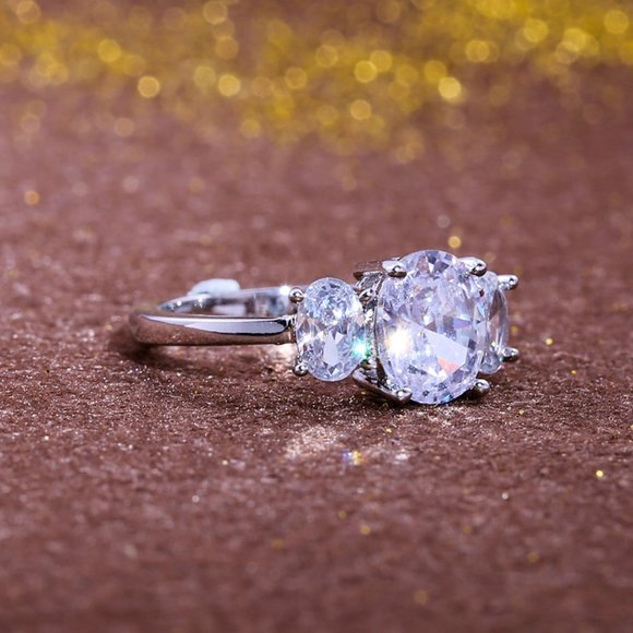 💍 Noble Oval Flower Dainty Royal Beautiful Zircon Silver Ring for Women, VIP435 - Picture 4 of 6